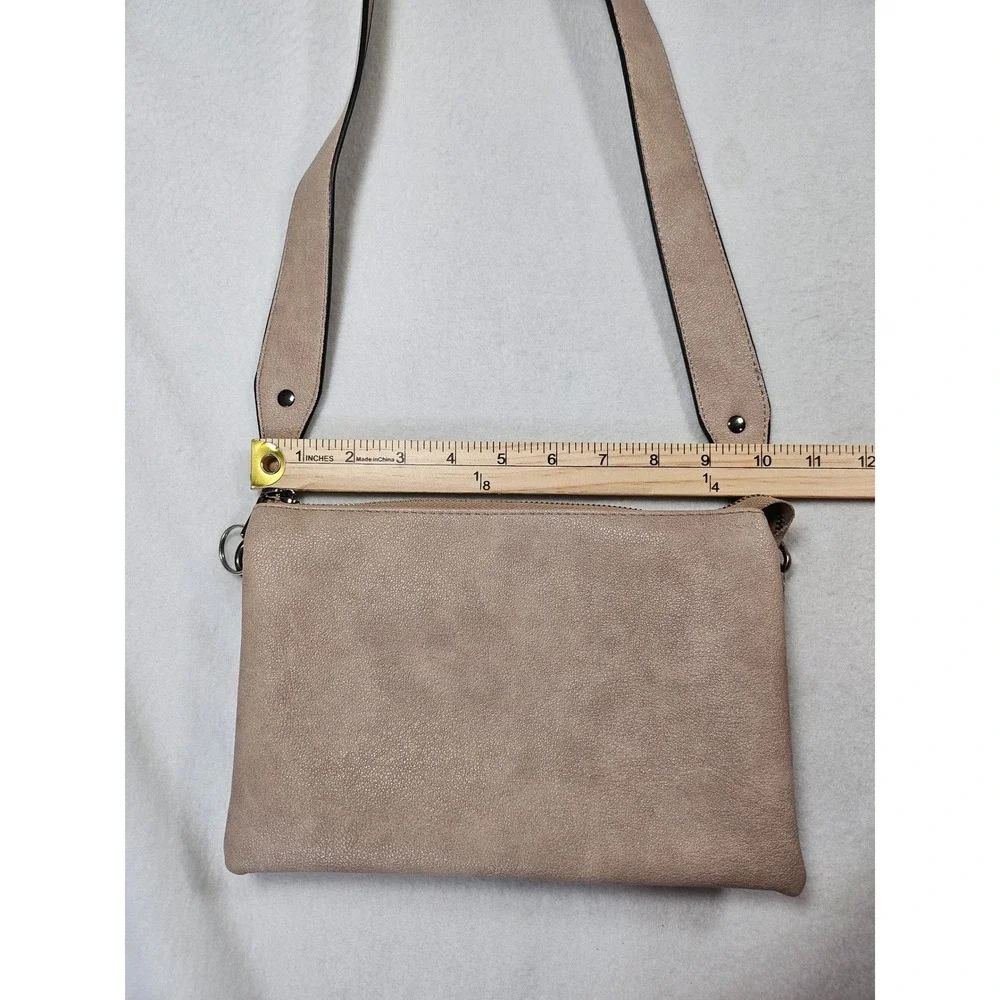 Jen & Co. Taupe Vegan Leather Triple Compartment‎ Crossbody Bag Minimalist Purse